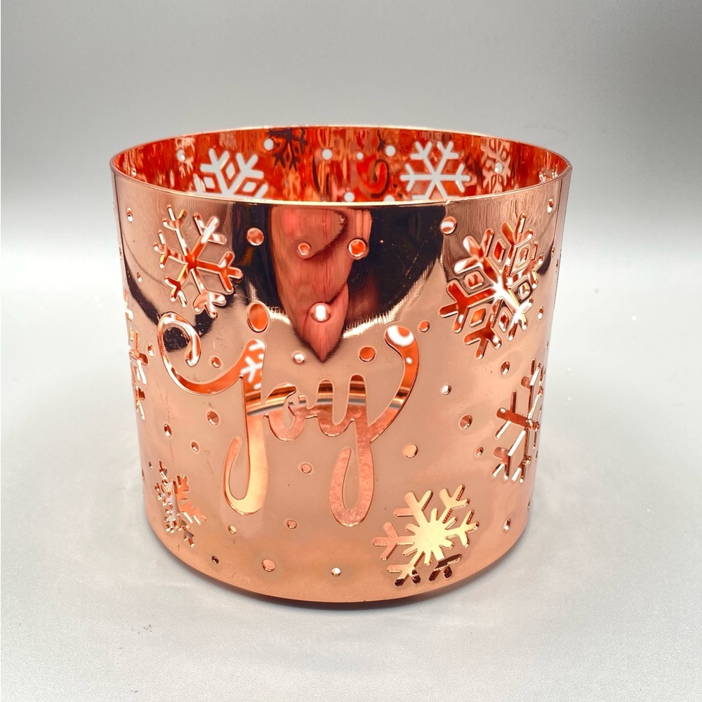 Joy And Snowflake Brilliant Copper Color Leaf THREE WICK CANDLE Holder